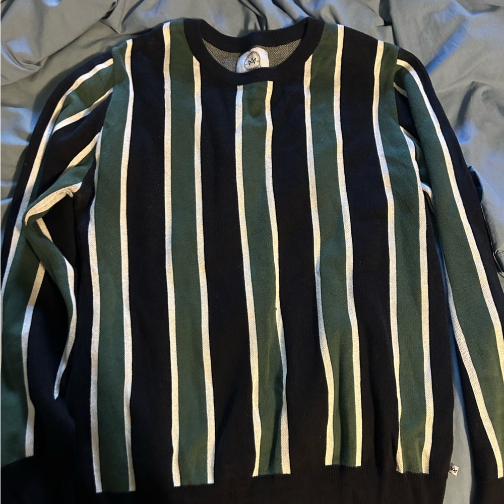 kronstadt casual Black and Green Striped Crewneck Sweater